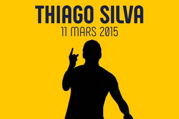 Thiago Silva célèbre son but décisif en prolongations contre Chelsea à Stamford Bridge le 11 mars 2015, qualifiant le PSG pour les quarts de finale de la Ligue des Champions malgré l'infériorité numérique