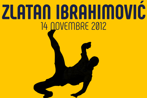 Zlatan Ibrahimović marquant son but légendaire en retourné acrobatique contre l'Angleterre au Friends Arena de Stockholm le 14 novembre 2012