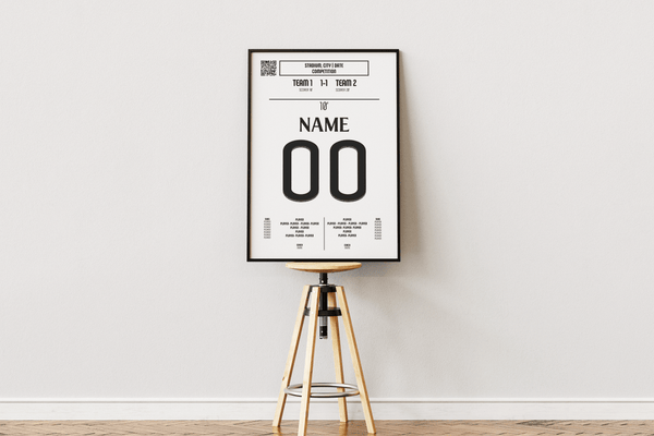 Poster personnalisé de football sur mesure – modèle vierge prêt à être transformé en affiche unique du but de votre choix. Décoration murale design et minimaliste pour les passionnés de foot.