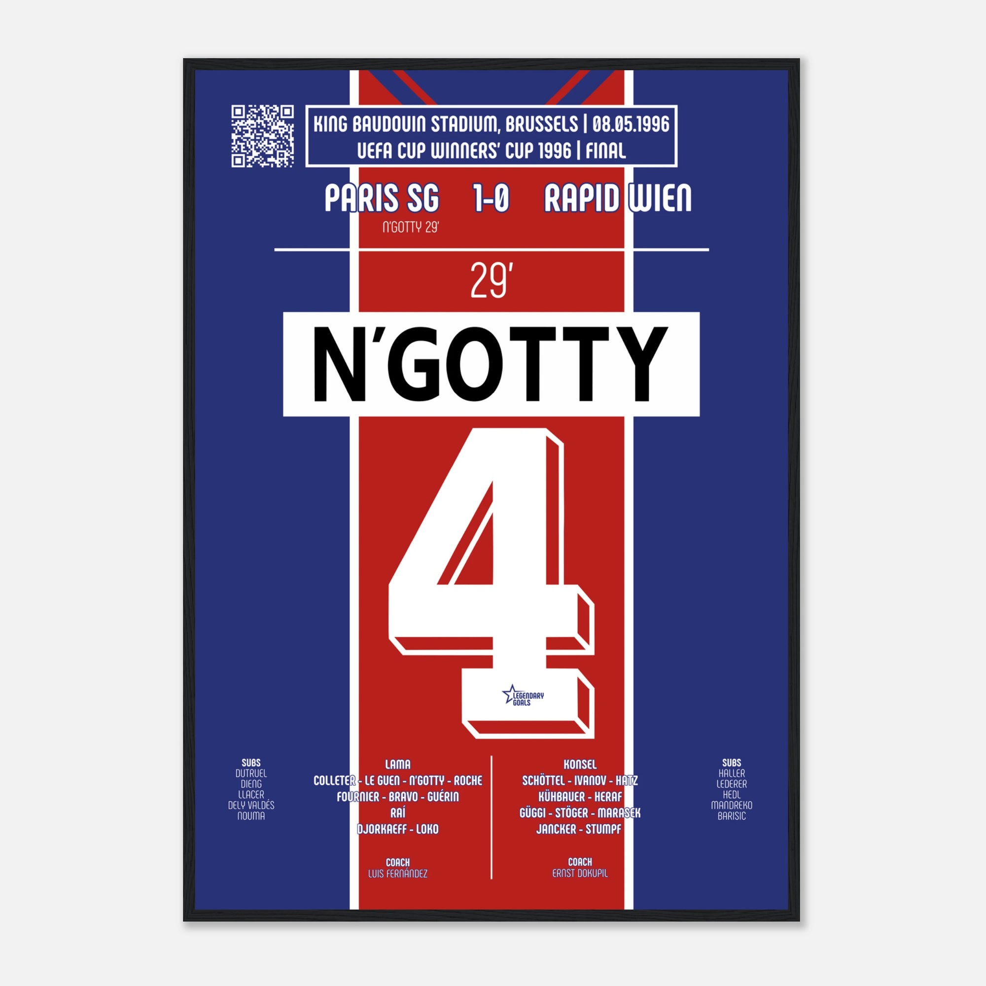 Poster du but de Bruno N'gotty - Paris SG vs Rapid Vienne 1996