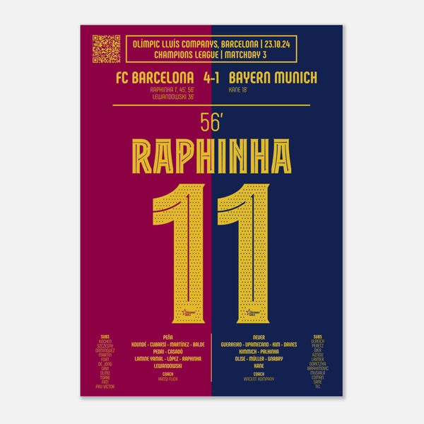 Raphinha: But Iconique contre le Bayern Munich – Ligue des Champions 2024 - Poster / A4