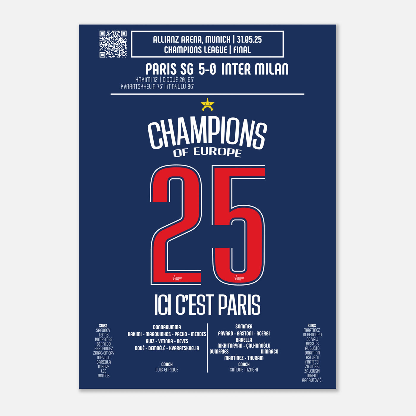 Poster de la victoire du Paris Saint-Germain - PSG vs Inter Milan 2025 (V2)