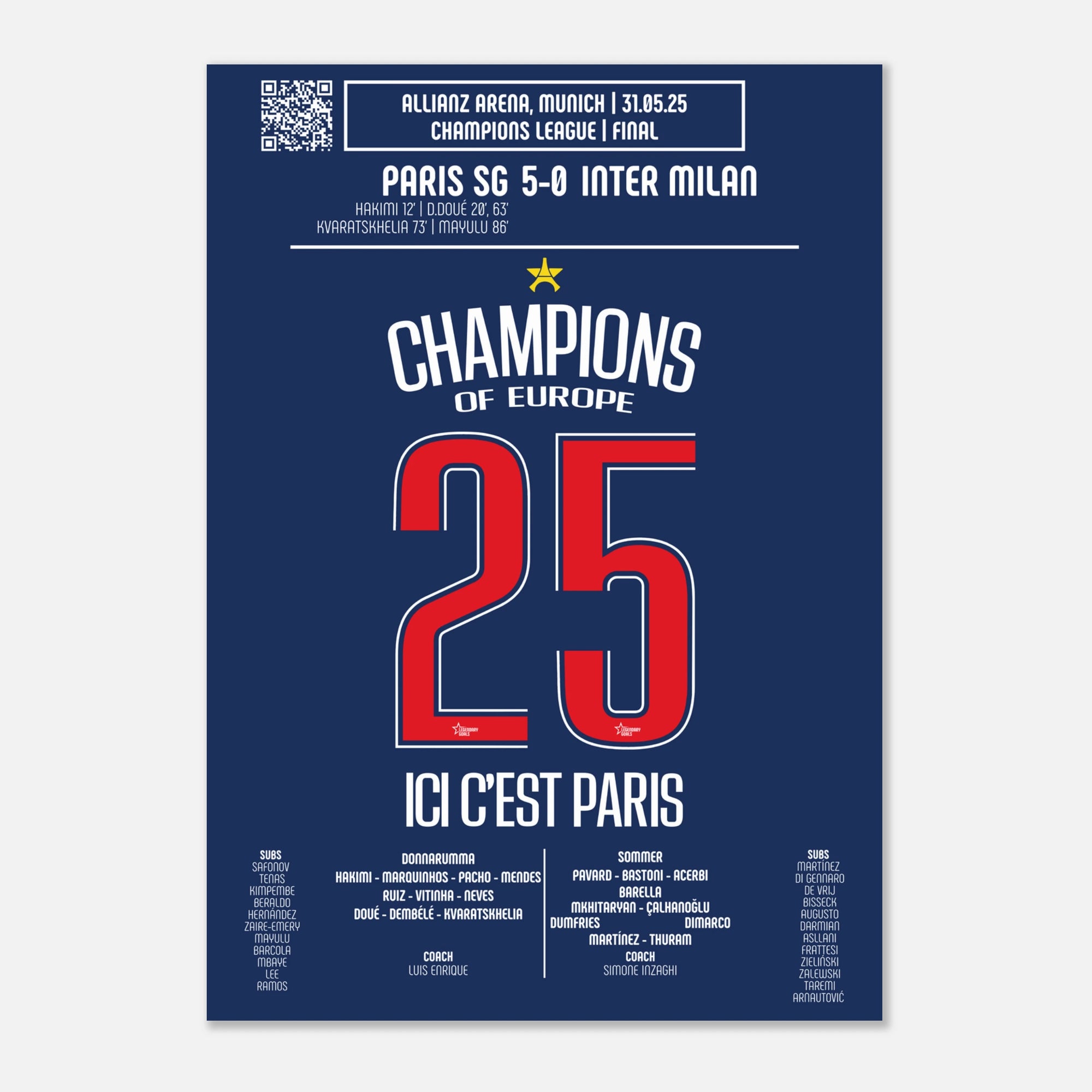 Poster de la victoire du Paris Saint-Germain - PSG vs Inter Milan 2025 (V2)