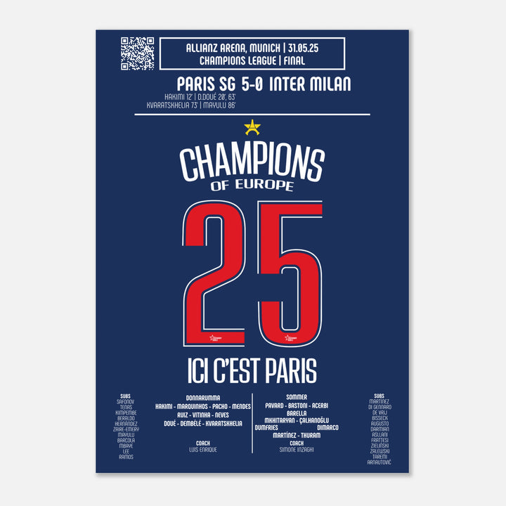 Póster de la victoria del Paris Saint-Germain - PSG vs Inter de Milán 2025 (V2)