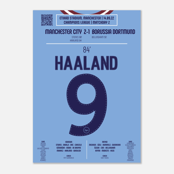 Erling Haaland: But emblématique contre Dortmund – Ligue des champions 2022 - Poster / A4