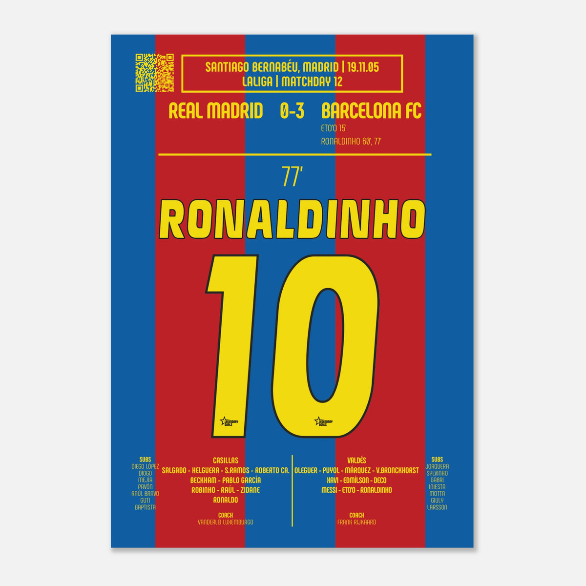 Ronaldinho: But emblématique contre le Real Madrid – La Liga 2005 - Poster / A4