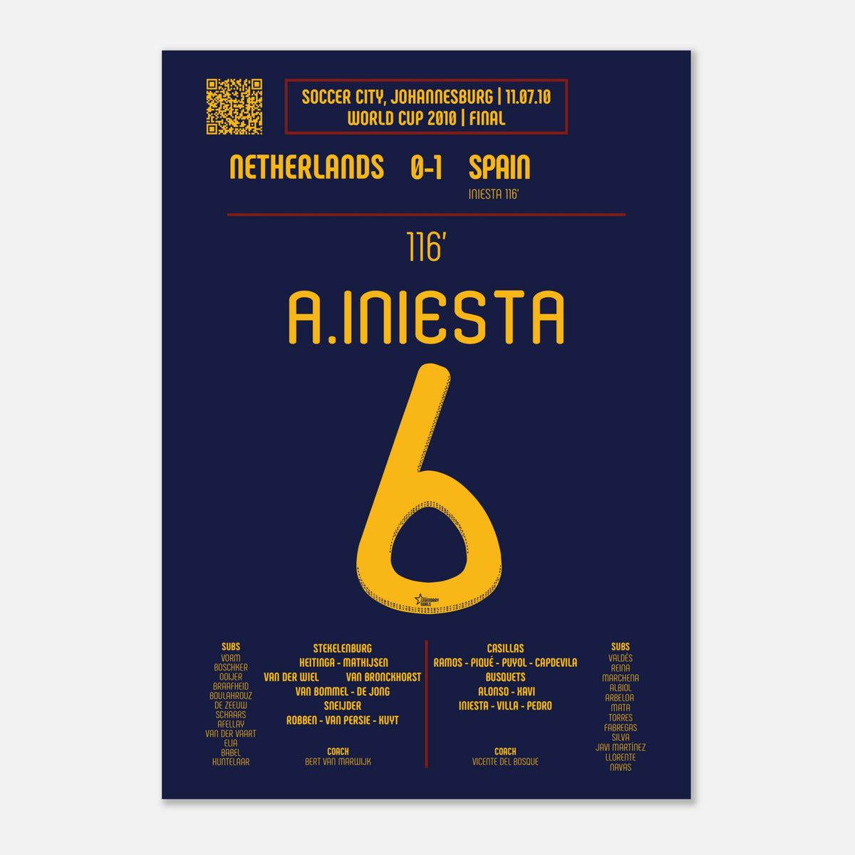 Andrés Iniesta: But historique en finale de la Coupe du monde – Afrique du Sud 2010 - Poster / A4