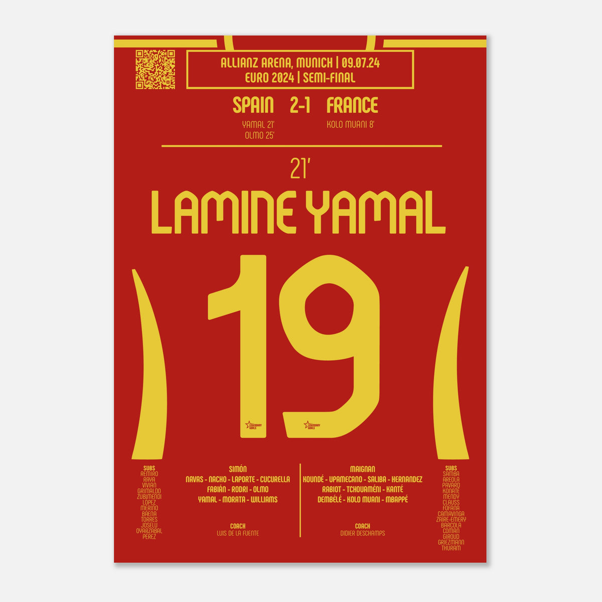 Lamine Yamal: But emblématique contre la France – Demi-finale de l’Euro 2024 - Poster / A4