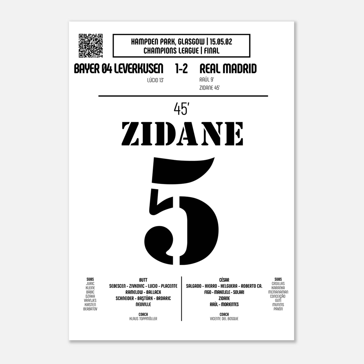 Zinedine Zidane: But emblématique de la finale de la Ligue des champions – 2002 - Poster / A4