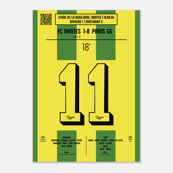 Patrice Loko: But Mémorable contre le PSG – Division 1 1994 - Poster / A4