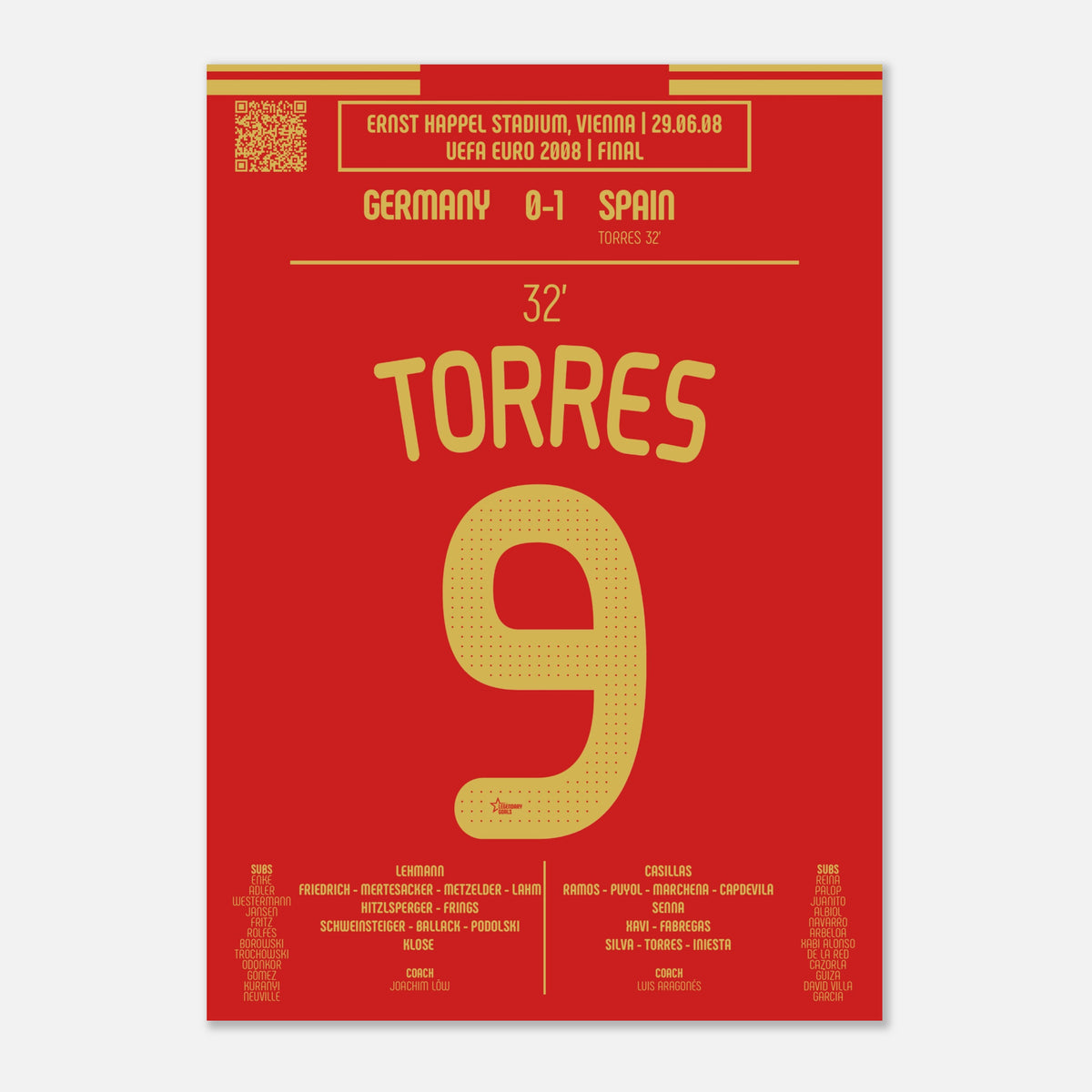 Fernando Torres: But emblématique de la finale de l’Euro 2008 - Poster / A4