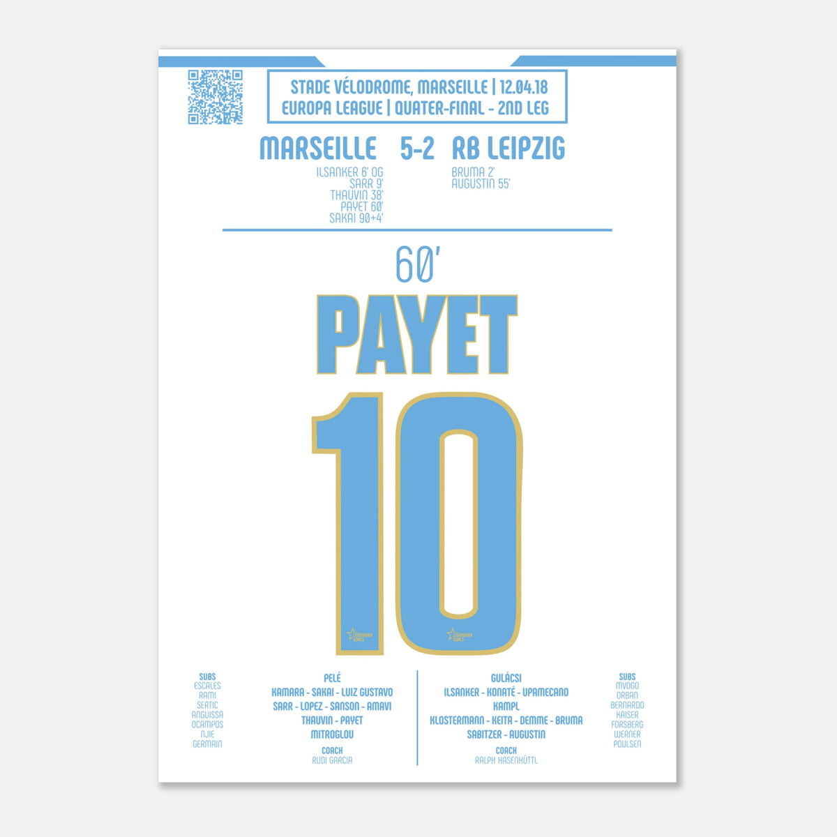 Dimitri Payet: But Iconique contre le RB Leipzig – Ligue Europa 2018 - Poster / A4