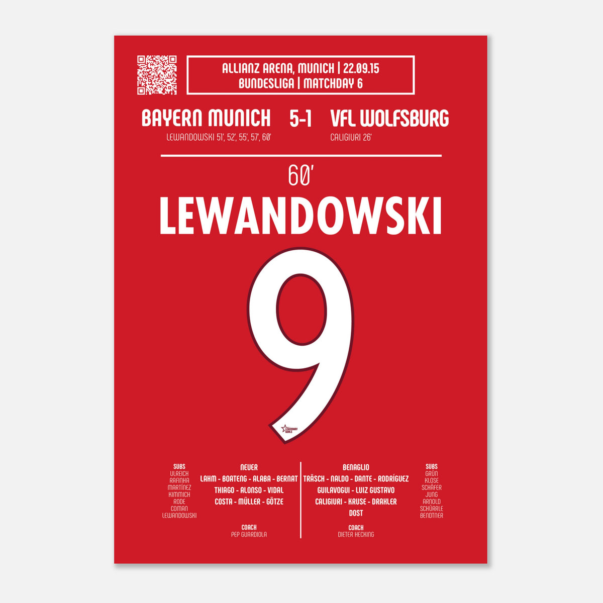 Robert Lewandowski: But emblématique contre Wolfsburg – Bundesliga 2015 - Poster / A4