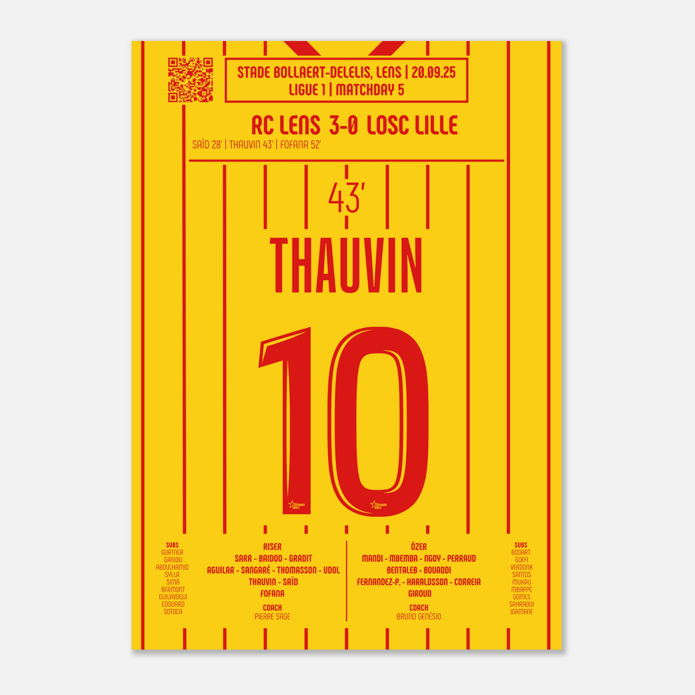 Poster du but de Florian Thauvin - Lens vs Lille 2025
