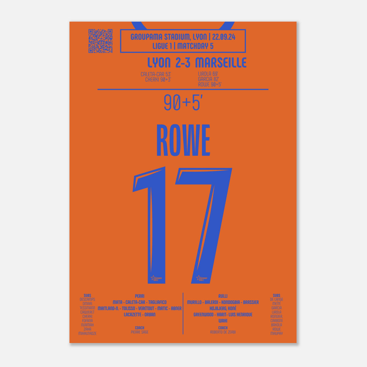 Jonathan Rowe: But Décisif contre l’OL – Ligue 1 2024 - Poster / A4