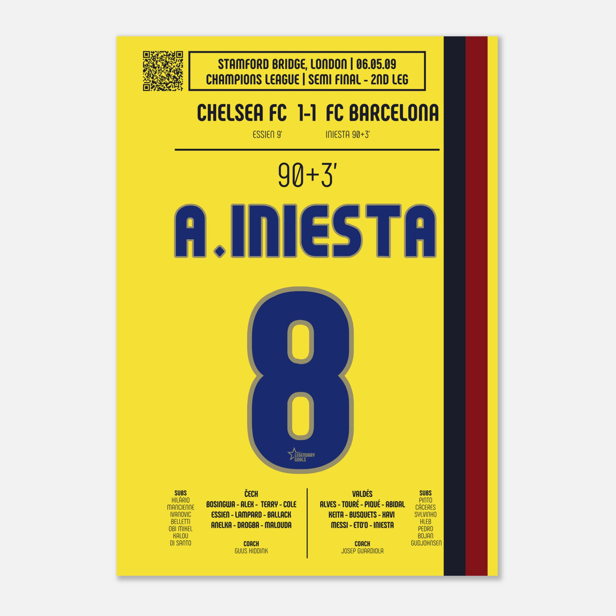 Andrés Iniesta: But Iconique contre Chelsea – Ligue des Champions 2009 - Poster / A4