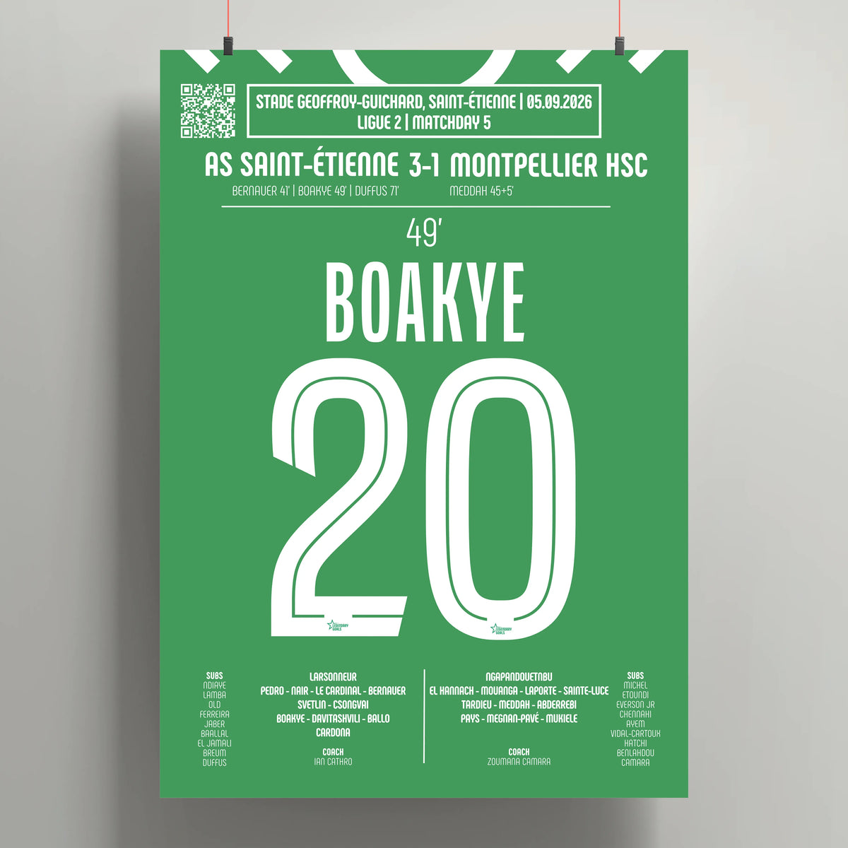 Poster du but d’Augustine Boakye – Saint-Étienne vs Montpellier 2026