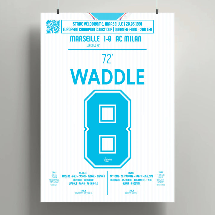 Poster du but de Chris Waddle - OM vs Milan 1991