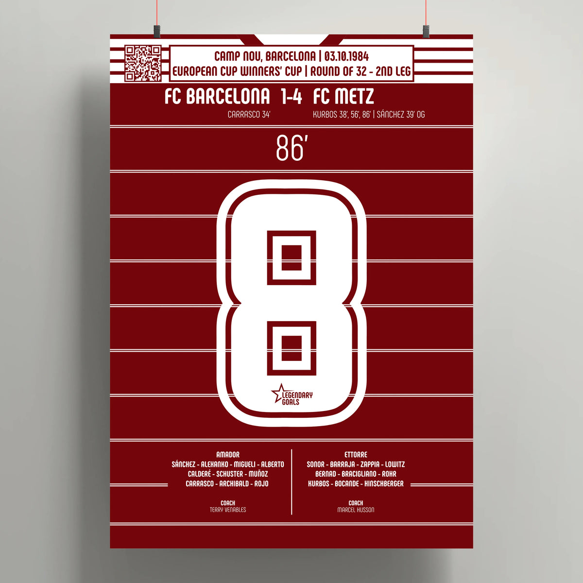Poster du 3e but de Tony Kurbos - FC Barcelone vs FC Metz 1984