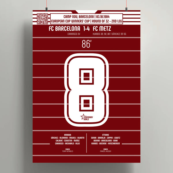 Poster du 3e but de Tony Kurbos - FC Barcelone vs FC Metz 1984