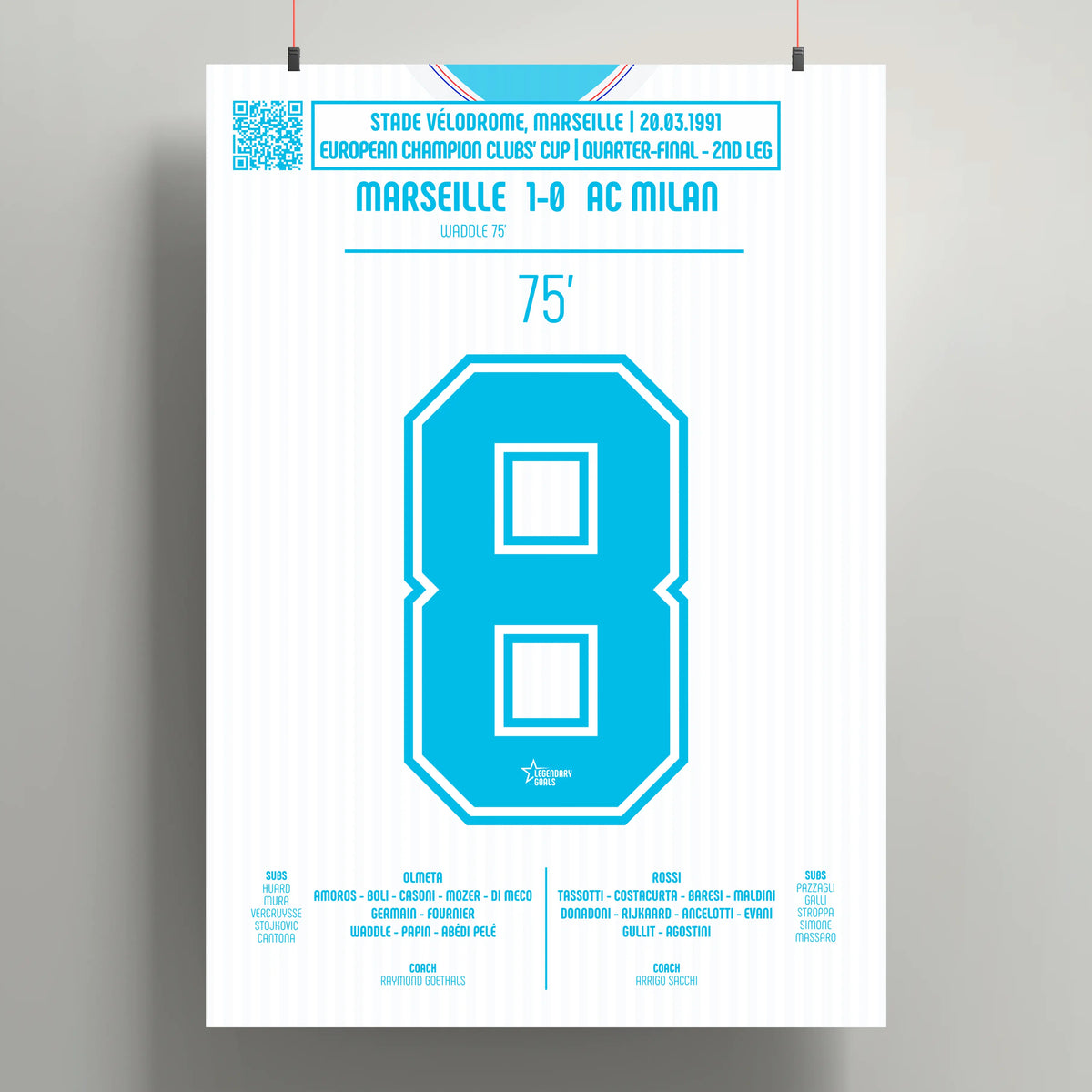 Poster du but de Chris Waddle - OM vs Milan 1991
