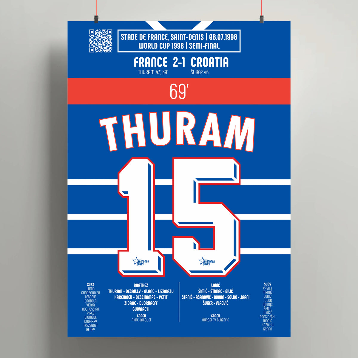 Poster du 2e but de Lilian Thuram - France vs Croatie 1998