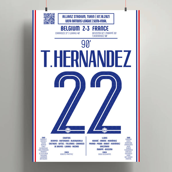 Poster du but de Theo Hernandez - Belgique vs France 2021