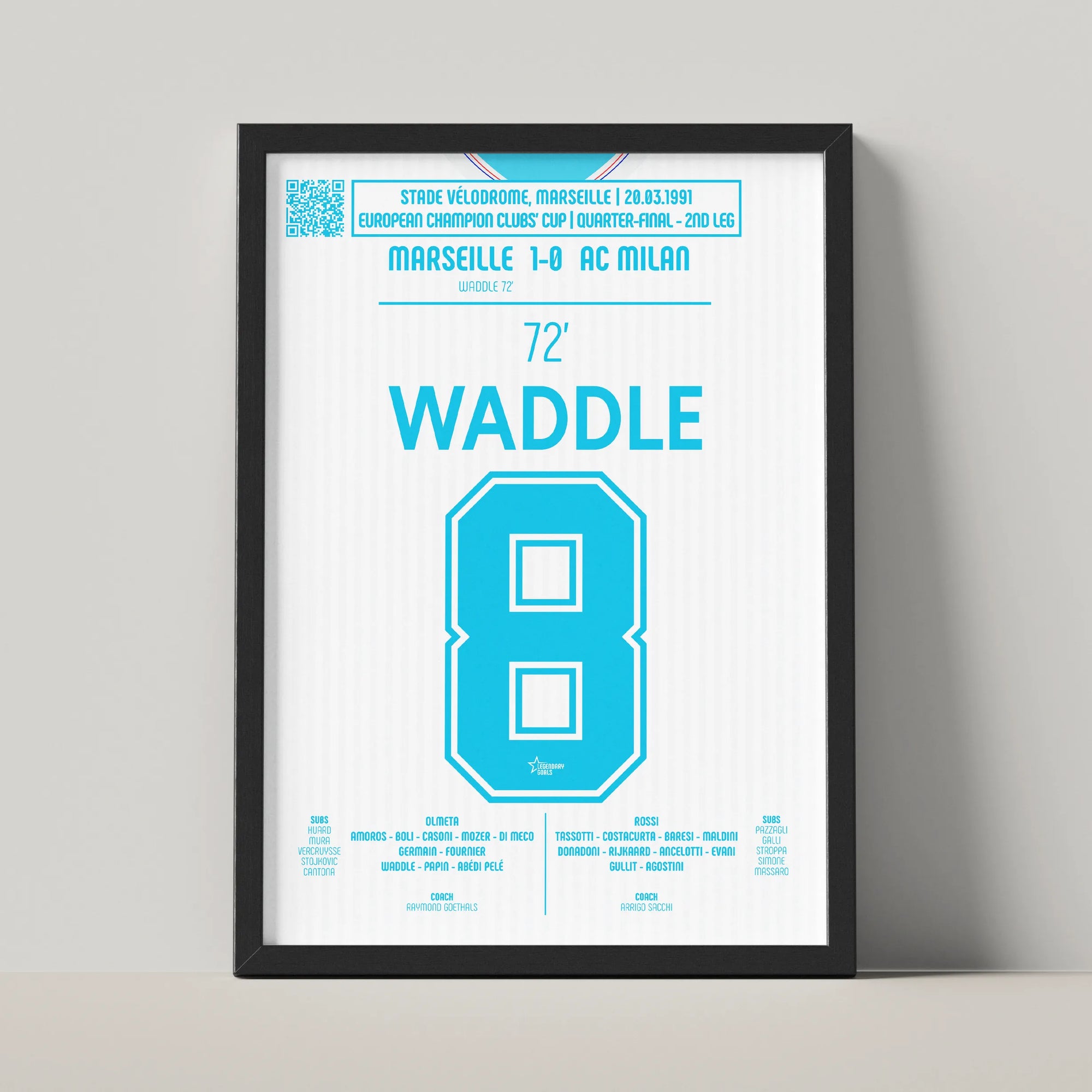Poster du but de Chris Waddle - OM vs Milan 1991