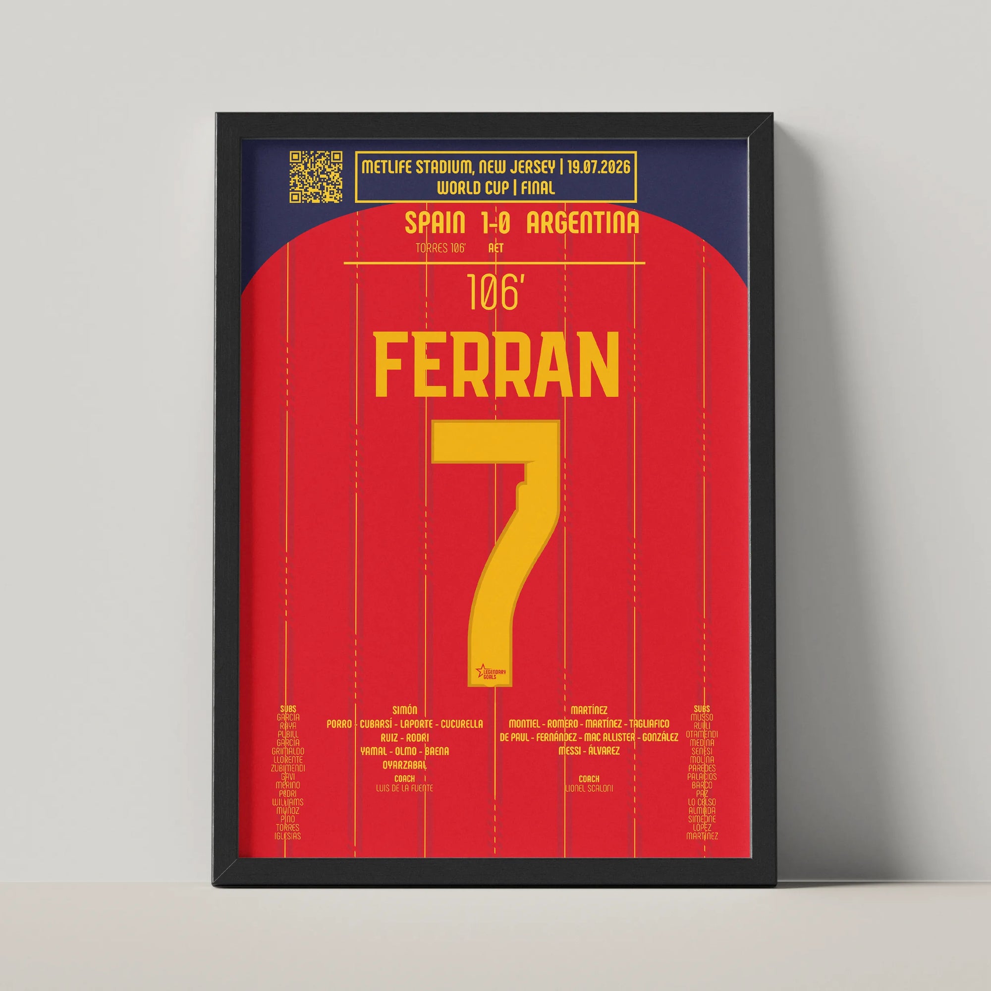 Póster del gol de Ferran Torres - España vs Argentina 2026 - Legendary Goals