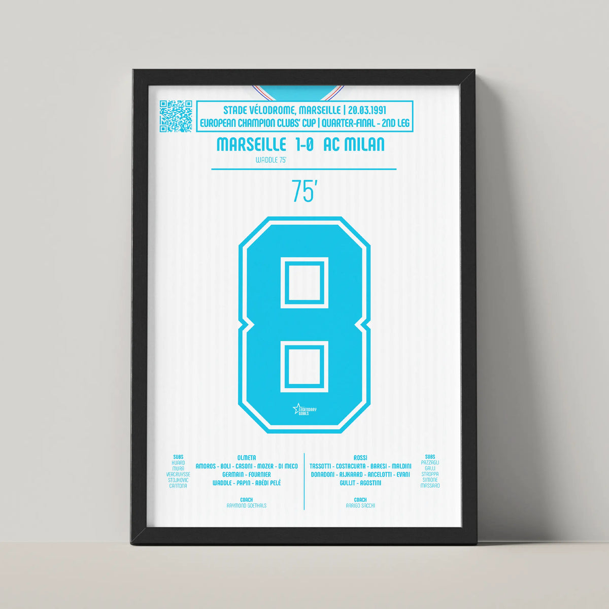 Poster du but de Chris Waddle - OM vs Milan 1991