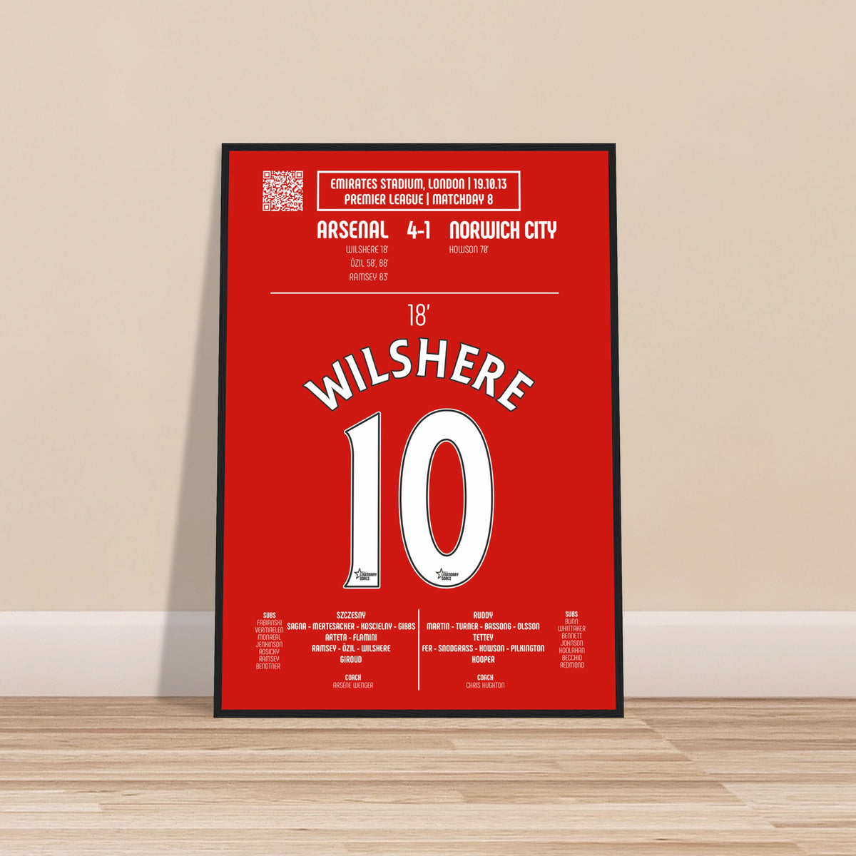 Jack Wilshere: But emblématique contre Norwich – Premier League 2013 - Wooden-framed poster / A4