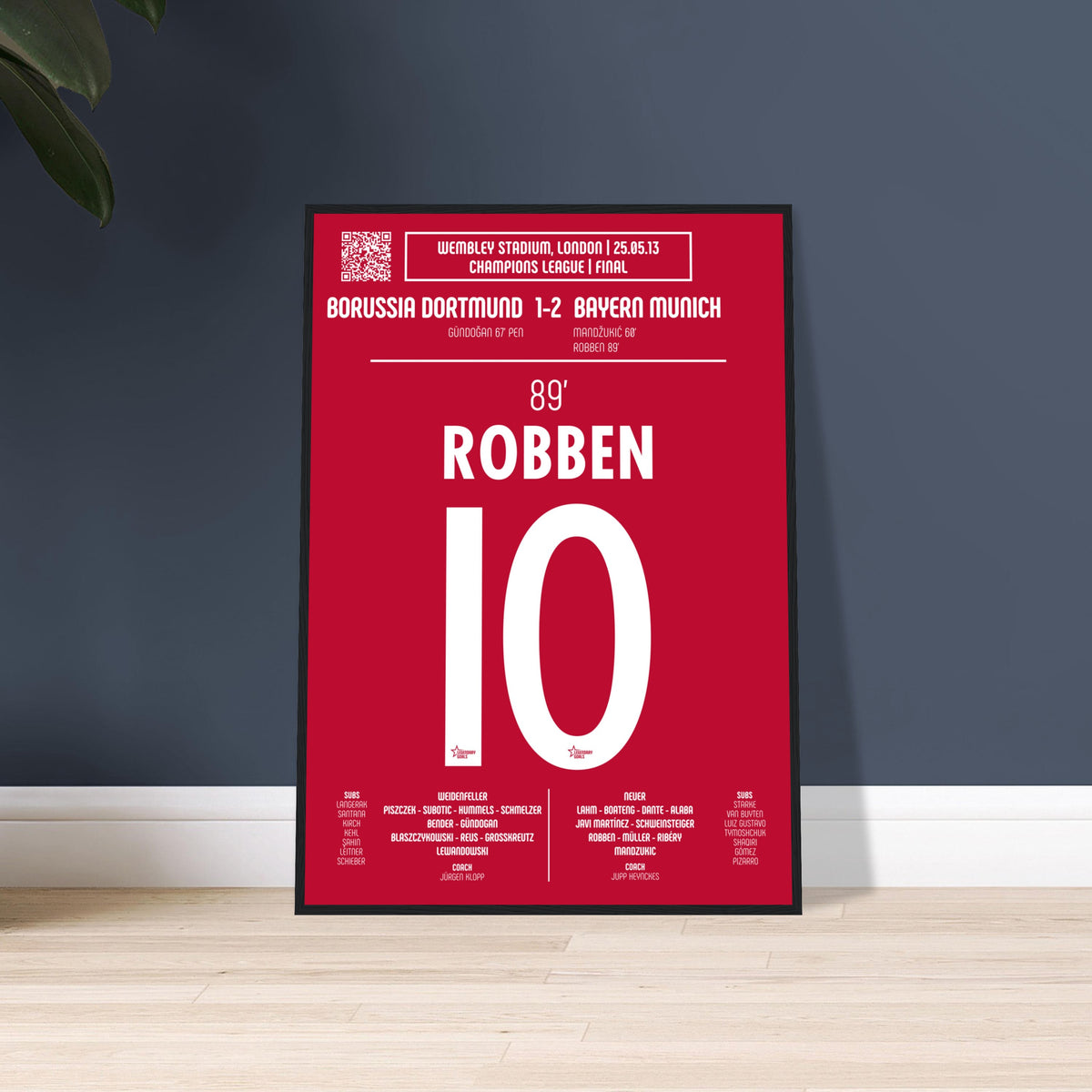 Arjen Robben: But emblématique contre Dortmund – Finale de la Ligue des champions 2013 - Poster encadré en bois noir