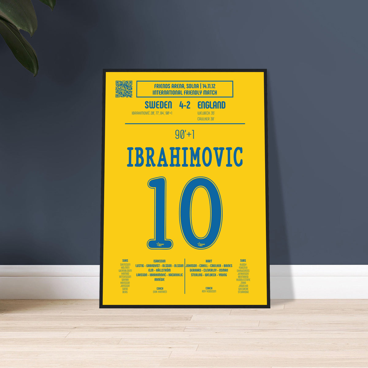 Zlatan Ibrahimović: But emblématique contre l’Angleterre – Match amical 2012 - Poster encadré en bois noir / A4