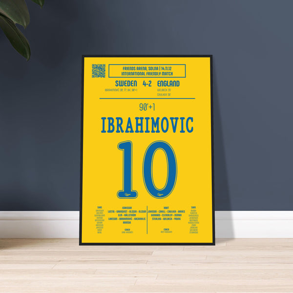 Zlatan Ibrahimović: But emblématique contre l’Angleterre – Match amical 2012 - Poster encadré en bois noir / A4