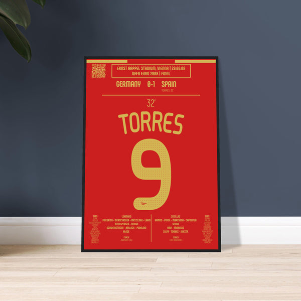 Fernando Torres: But emblématique de la finale de l’Euro 2008 - Poster encadré en bois noir / A4