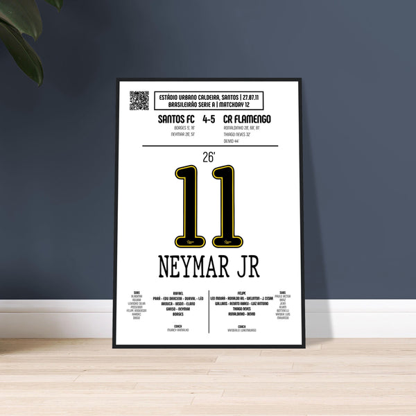Neymar: But emblématique contre Flamengo – Campeonato Brasileiro 2011 - Poster encadré en bois noir / A4