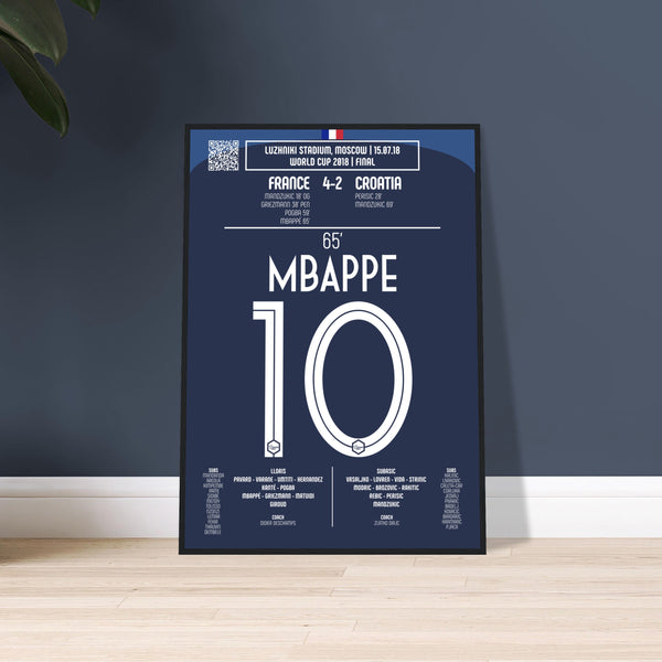 Kylian Mbappé: But emblématique de la finale de la Coupe du monde 2018 - Poster encadré en bois noir / A4