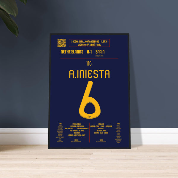 Andrés Iniesta: But historique en finale de la Coupe du monde – Afrique du Sud 2010 - Poster encadré en bois noir / A4