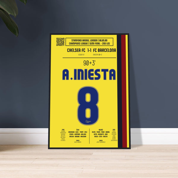 Andrés Iniesta: But Iconique contre Chelsea – Ligue des Champions 2009 - Poster encadré en bois noir / A4