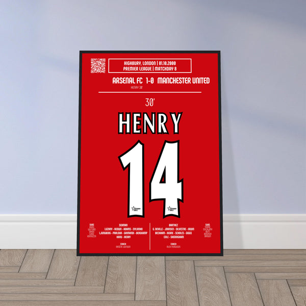 Thierry Henry: But emblématique contre Manchester United – Premier League 2000 - Poster encadré en bois noir / A4