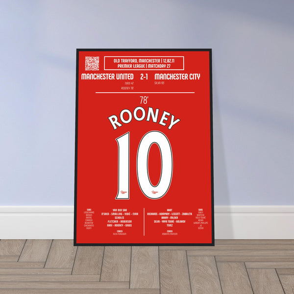 Wayne Rooney: But emblématique contre Manchester City – Premier League 2011 - Poster encadré en bois noir / A4