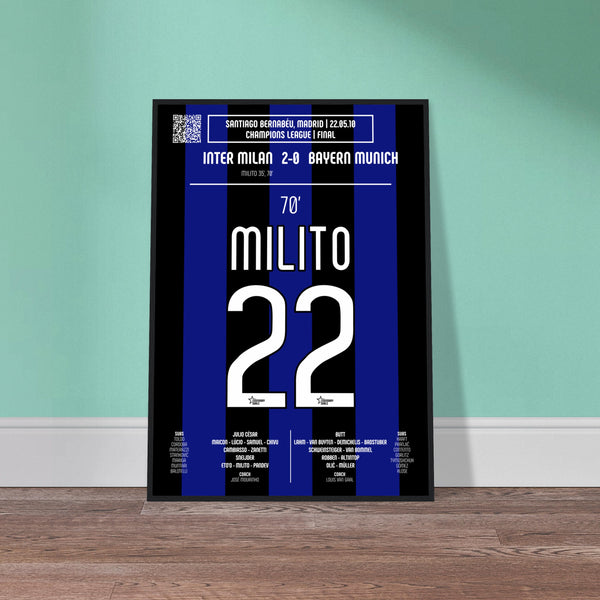 Diego Milito: But emblématique de la finale de la Ligue des champions – 2010 - Poster encadré en bois noir / A4