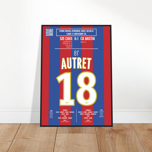 Mathias Autret: But Mémorable contre le CA Bastia – Ligue 2 2014 - Poster avec cadre en bois noir / A4