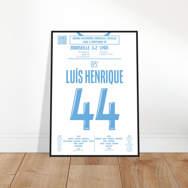 Luis Henrique: But Décisif contre Lyon – Ligue 1 2025 - Poster avec cadre en bois noir / A4