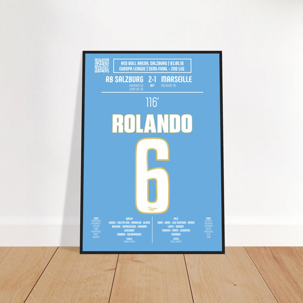Rolando: But Décisif contre Salzbourg – Ligue Europa 2018 - Poster avec cadre en bois noir / A4