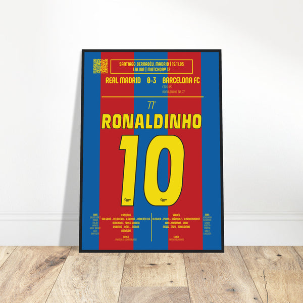 Ronaldinho: But emblématique contre le Real Madrid – La Liga 2005 - Poster encadré en bois noir / A4