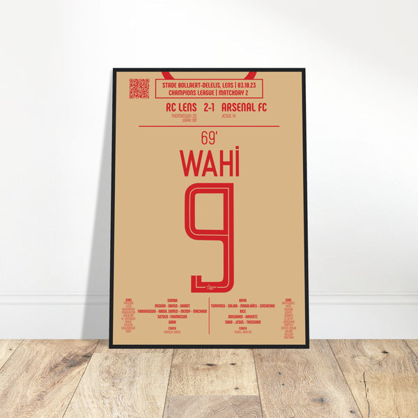 Elye Wahi: But Décisif contre Arsenal – Ligue des Champions 2023 - Poster avec cadre en bois noir / A4