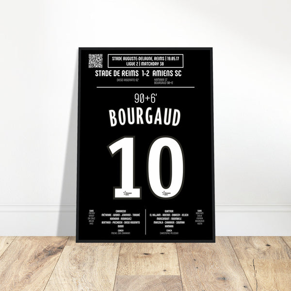 Emmanuel Bourgaud: But Héroïque contre Reims – Ligue 2 2017 - Poster avec cadre en bois noir / A4