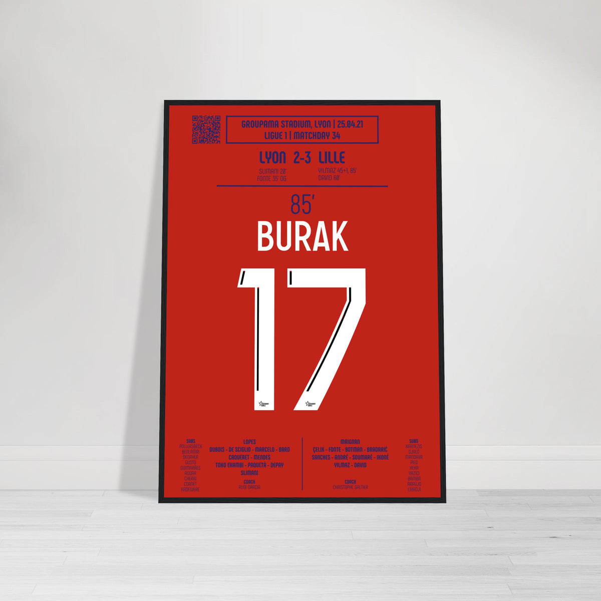 Burak Yılmaz: But Décisif contre Lyon – Ligue 1 2021 - Poster avec cadre en bois noir / A4