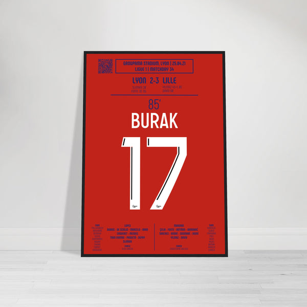 Burak Yılmaz: But Décisif contre Lyon – Ligue 1 2021 - Poster avec cadre en bois noir / A4